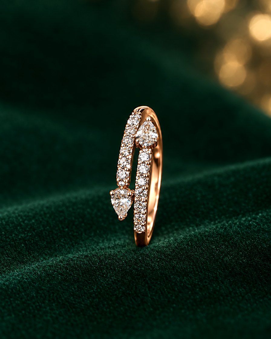 Twin Pear Bypass Diamond Ring, 18K Rose Gold, 0.21 ct
