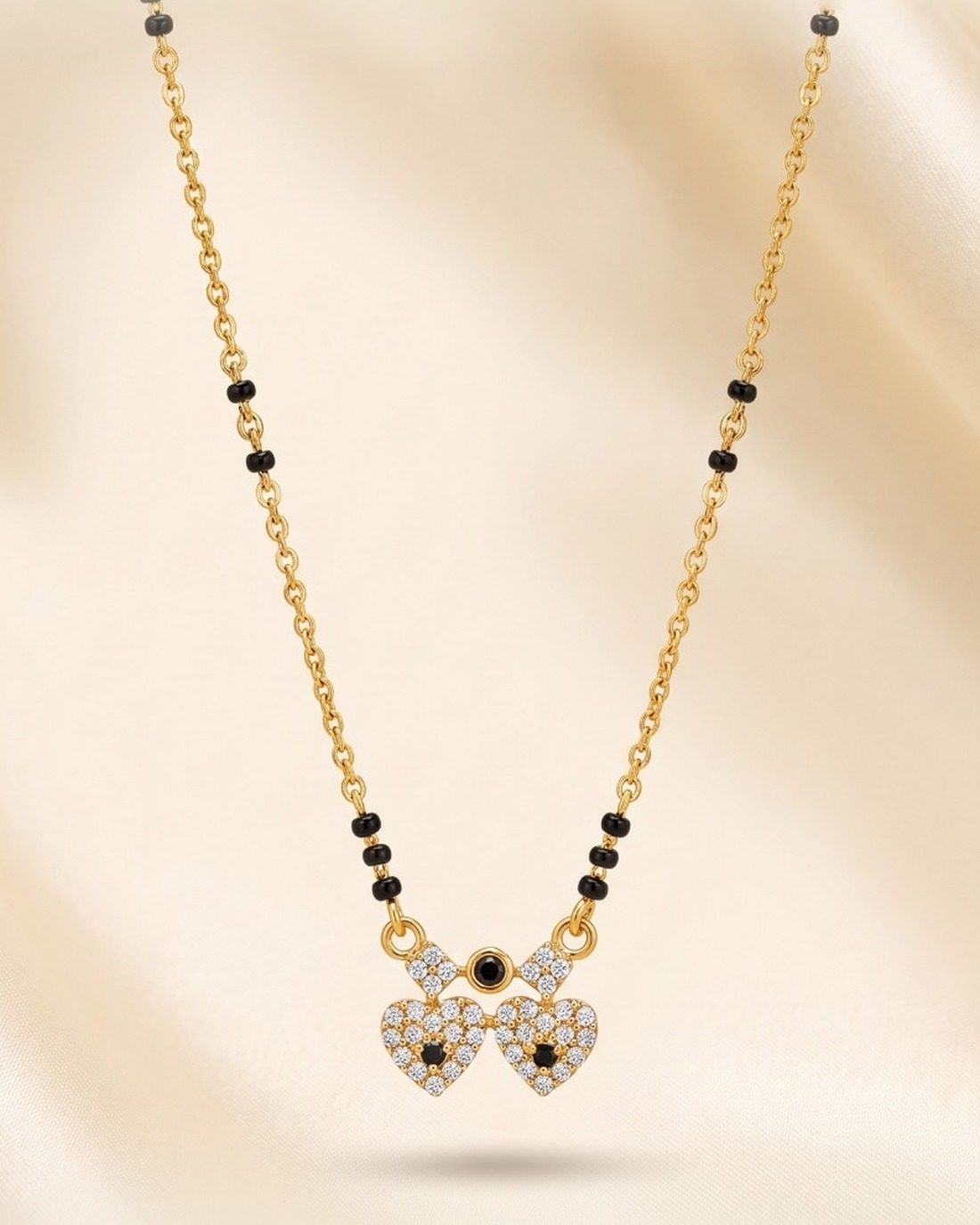 Twin Stone Hearts Mangalsutra, 22K Gold, 4.520 g