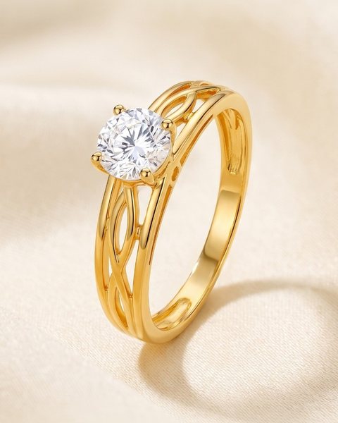Twist Shank Solitaire Ring, 22K Gold, 2.054 g