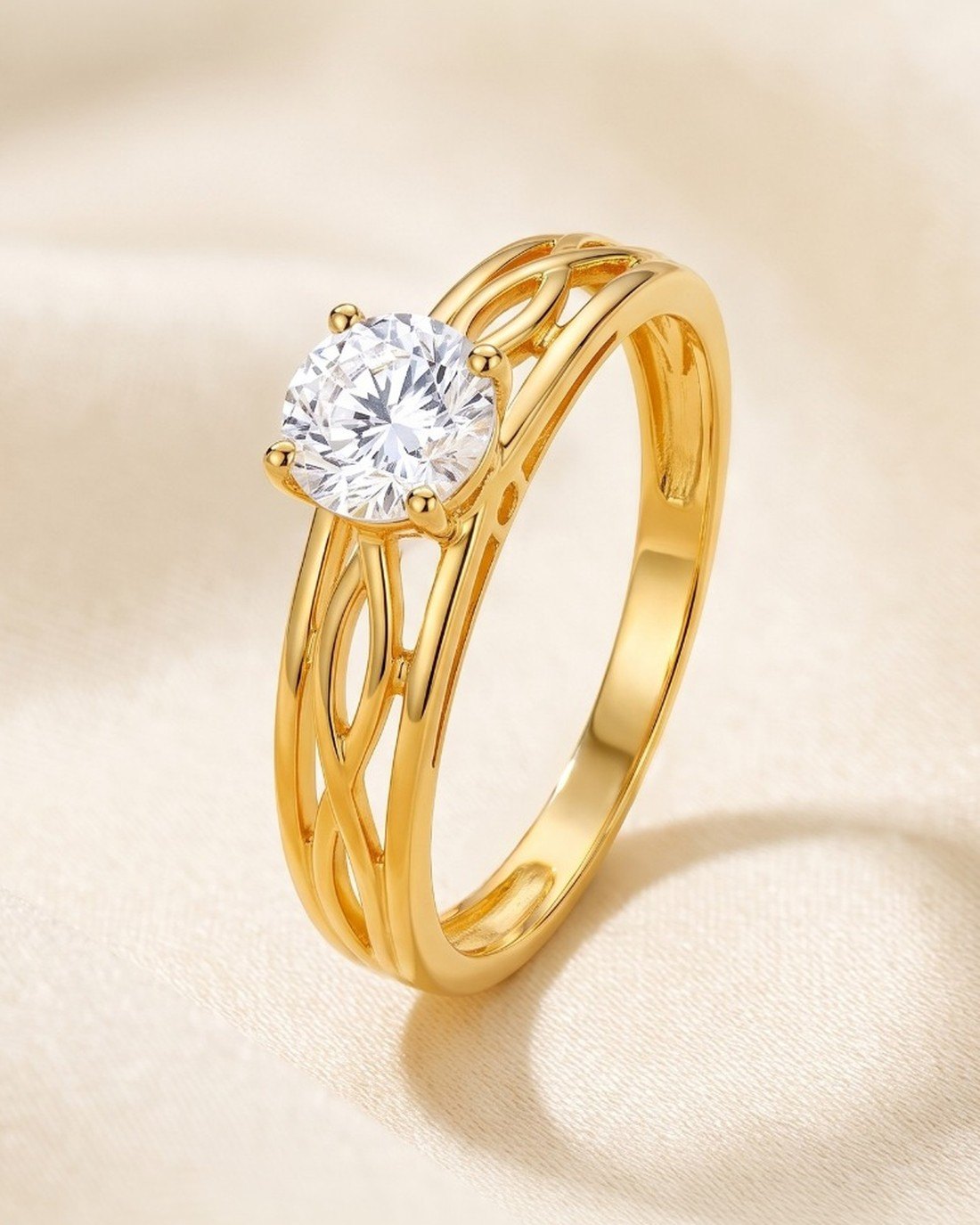Twist Shank Solitaire Ring, 22K Gold, 2.054 g