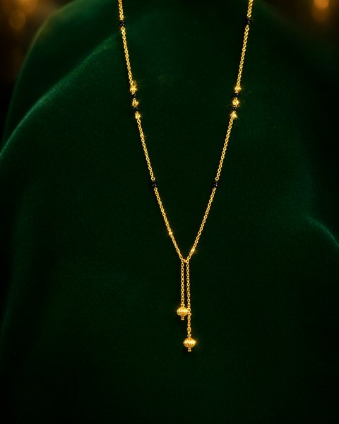 Y-Drop Gold Bead Mangalsutra, 22K Gold, 6.400 g