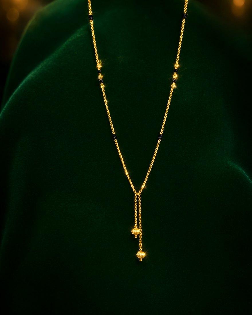 Y-Drop Gold Bead Mangalsutra, 22K Gold, 6.400 g